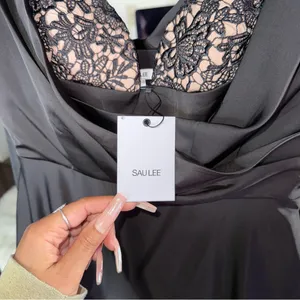 Sau Lee Black Satin Lace Bodice Drape Midi Dress Womens Size US 8 New NWT thumbnail 7