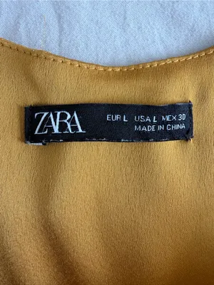 Zara Mustard Satin Midi Slip Dress‎ with Ruched Front Size Large thumbnail 2