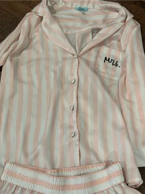 Vintage Betsey Johnson Pink and White Striped Mrs. Pajamas Set thumbnail 2