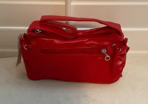 Compact Red Mini Shoulder Bag with Front Zip Pocket thumbnail 1