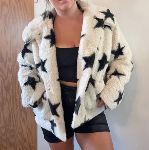 POPSUGAR Black White Star Faux Fur Teddy Jacket XL thumbnail 2
