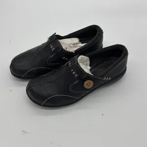 Clarks Womens Black Leather Button Slip On Loafers Shoes Size 5M thumbnail 4