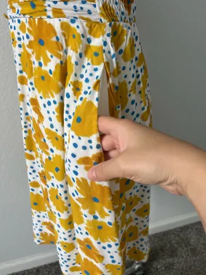 Vera for Anthropologie Sz XS Buttercup Mini Dress Floral Yellow Blue Buttons thumbnail 10
