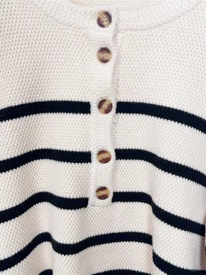 Miss Sparkling Cream Black Striped Knit Cardigan Sweater Coastal Preppy Fall thumbnail 3