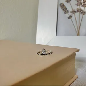 Crown Ring Pear Teardrop Bohemian Stacking Band Vintage “Tuilelaith” Silver Jewelry thumbnail 6