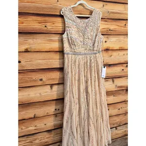Mac Duggal 5445 Size 14 Beige Beaded Sequined Embellished Long Maxi Gown Dress thumbnail 7