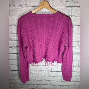 Ralph Lauren Sport Hand distressed &‎ cropped pink/purple sweater size large thumbnail 6