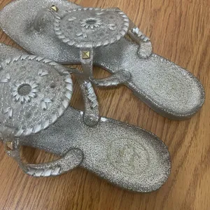 Jack Rogers Silver glitter medallion jelly thong sandals size US 9 thumbnail 4