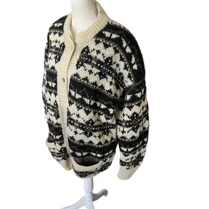Vintage Nepal 100% Wool Fair Isle Hand Knit Cardigan Sweater L thumbnail 4