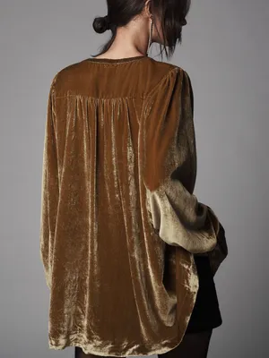 Anthropologie Golden Velvet V-Neck Peasant Blouse with detail small thumbnail 3