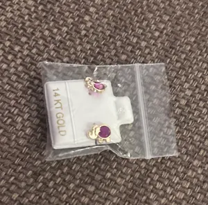 Real 14k gold earrings pink jewel elephants thumbnail 4