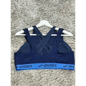 Brooks Running Sports Bra Womens Blue Mesh Strappy High Neck Crop Top Size L thumbnail 6