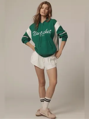Anthropologie Daily Practice Nantucket Knit Hooded Sweatshirt XS Green Coastal thumbnail 3