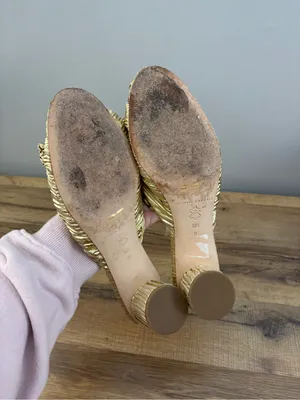 Loeffler Randall Penny Pleated Knotted Bow Heeled Mules Sandals Gold thumbnail 7