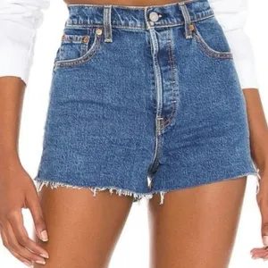 Levi’s Premium Medium Wash Cotton Ribcage Cutoff Denim Short Women’s 29 Blue thumbnail 1