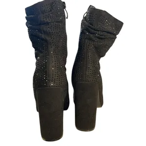 Boots Ankle Black SZ 9 Sparkle Slouch Block Heel Zip Side Forever Booties Goth thumbnail 2