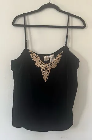 Y2K Black Velvet Cami Top XL Gold Baroque Romantic Going Out Vintage Quiet Lux thumbnail 1