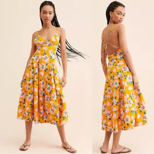 Free People Finer Things Printed Halter Midi Dress Sunshine Combo Medium thumbnail 2