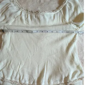 Super B Cream Crochet Lace Trim Gauze Peasant Blouse Top Medium thumbnail 8