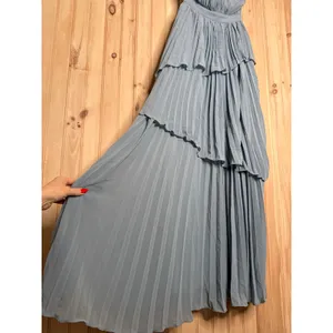 NWT Lulus Jehona Dusty Blue Pleated Tiered Maxi Dress Bridesmaid Holiday Size XS thumbnail 5