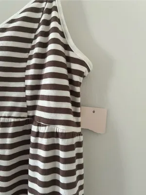 NWT SO Brown White Striped Maxi Dress Large Beach Coastal Resort Vacation thumbnail 4