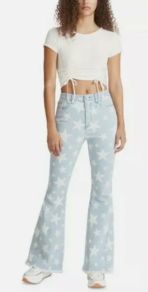 Madden Girl Steven Madden Light Blue Star-Print Flared Jeans Size 28 thumbnail 1