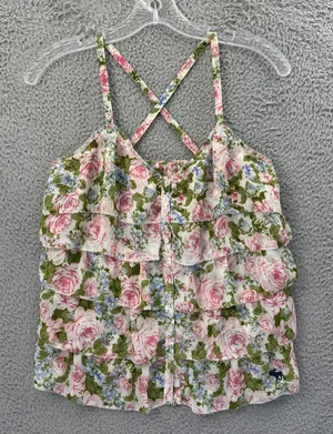 Y2K Abercrombie & Fitch Tiered Floral Cami Babydoll‎ Top Cottagecore Women's XS thumbnail 1