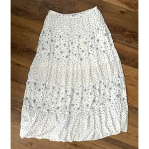 Arula White & Blue Ditsy Floral Tiered Maxi Skirt OX XL Coquette Y2K thumbnail 2