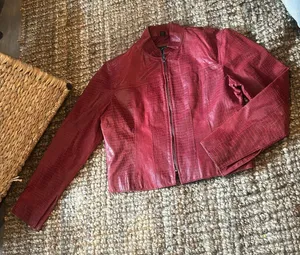 XOXO Vintage Y2K Red Crocodile Leather Biker Jacket Size Medium thumbnail 1