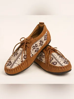 Anthropologie brown boho moccasin shoes size 7.5 ethnic print thumbnail 3