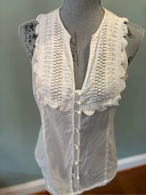 Express White Lace-Trim Button Front Camisole Blouse thumbnail 5