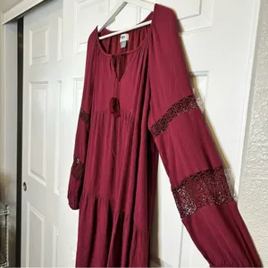 Old Navy Womens Burgundy Dress Long Sleeve Lace Detail Tassel Tie Size‎ L thumbnail 5