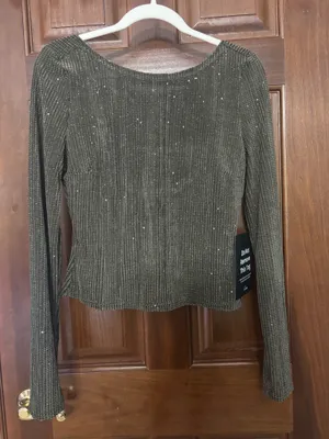 Olive Sparkle Velvet Long-Sleeve Top thumbnail 1