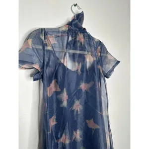 STAUD Botanical Navy Calluna Organza Mesh High Neckline Tie Back Gown size Small thumbnail 4