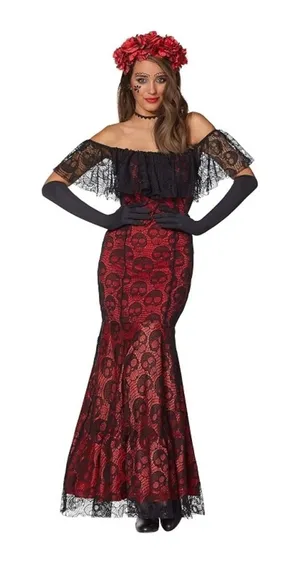 Spirit Halloween Red Lace Skull Mermaid Costume Dress Gothic Lolita La Catrina thumbnail 1