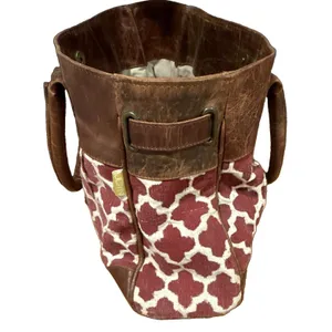 JOYN Geometric Tote Vintage Leather Burgundy/Cream Shoulder Bag thumbnail 5