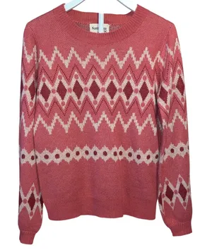Isle Geometric Sweater Pink Cozy Knit Cottagecore Academia Pullover thumbnail 1