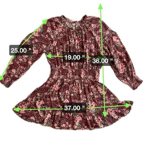 Aerie burgundy floral mini dress, gathered waist & cuffs, size L thumbnail 7