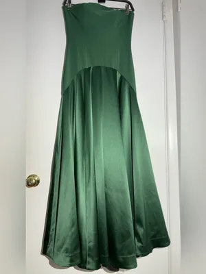 Hutch Anthropologie Strapless Satin Gown in Deep Green Maxi Dress thumbnail 4