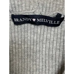 Brandy Melville Women's Gray Ribbed Knit Full Zip Crop Hoodie Sweatshirt Top S thumbnail 5
