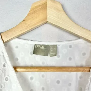 ASOS‎ White Tiered Eyelet Lace Long Sleeve Wrap Trapeze Mini Dress 2 thumbnail 4