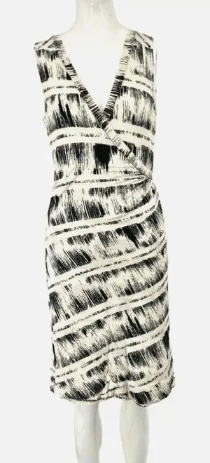Anthropologie‎ Deletta Dress Small Black White Striped abstract Jersey Stretch S thumbnail 1