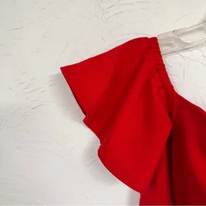 Runaway Red Off Shoulder Ruffled Romper Womens XS Coquette Bow Summer Party thumbnail 3