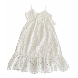 Japna White Cotton Eyelet Smocked Maxi Sundress - Boho Cottagecore size S thumbnail 3