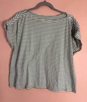 LOFT Green and White Striped Short Sleeve Tee thumbnail 1