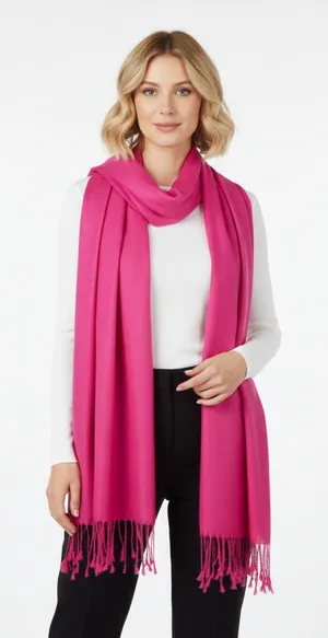 Pashmina Hot Pink Rectangular Thin Knit Scarve Scarf thumbnail 1