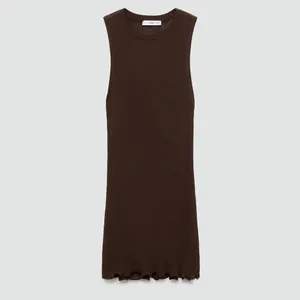 Mango MNG - Brown semi sheer fine knit ruffle trim mini dress thumbnail 7