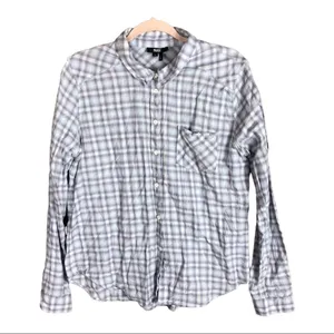 Paige Womens Plaid‎ Button Down Shirt Purple White 100% Cotton Size L thumbnail 1