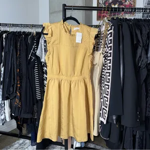 Club Monaco Mustard Ruffle Sleeve Fit And Flare Dress Womens 6 New NWT thumbnail 3