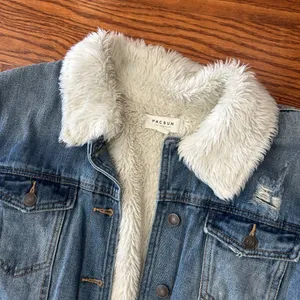 Pacsun Sherpa Denim Trucker Jacket Fleece Lined Size Large Distressed thumbnail 3